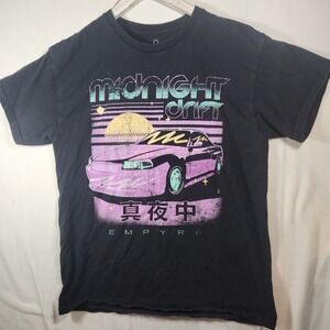 Empyre Midnight Drift Graphic T-Shirt Mens Medium Black Retro Car Vaporwave Tee